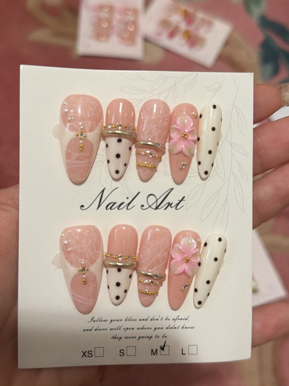Pink Floral Polka Dot Press-On Nail Set